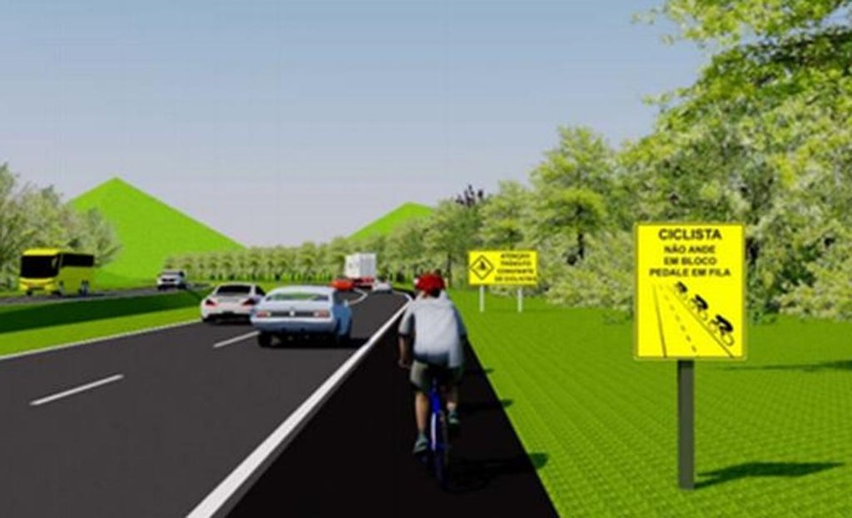Perspectiva do Detran-PR de como será a sinalização para ciclistas nas rodovias. | Detran-PR/