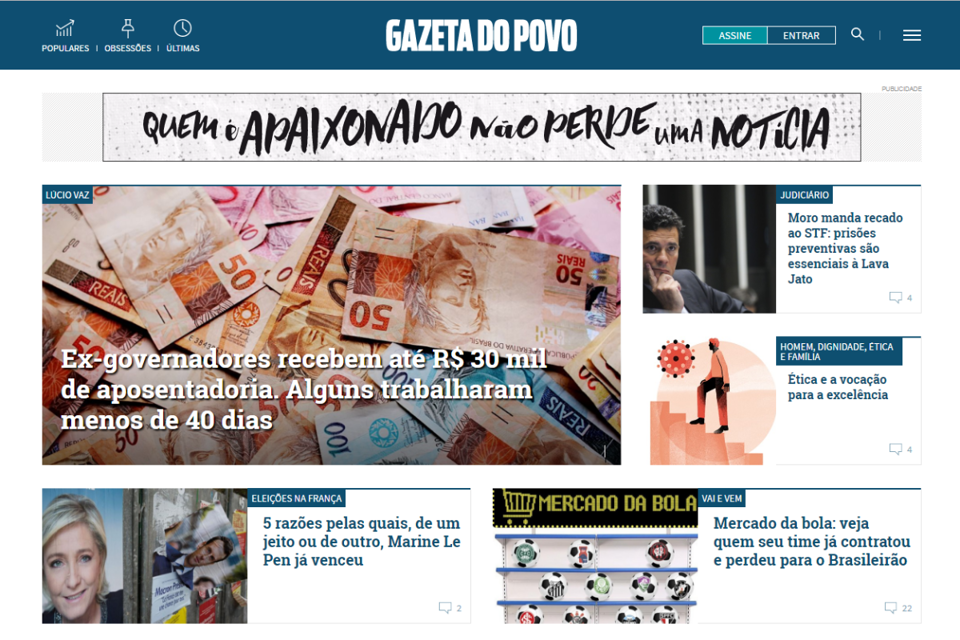 Novo layout do site da Gazeta do Povo | Reprodução/Site
