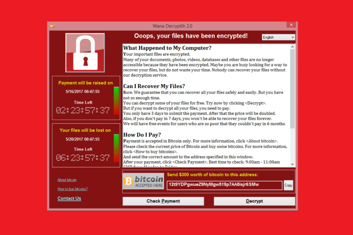 Pedido de resgate do WannaCry | 