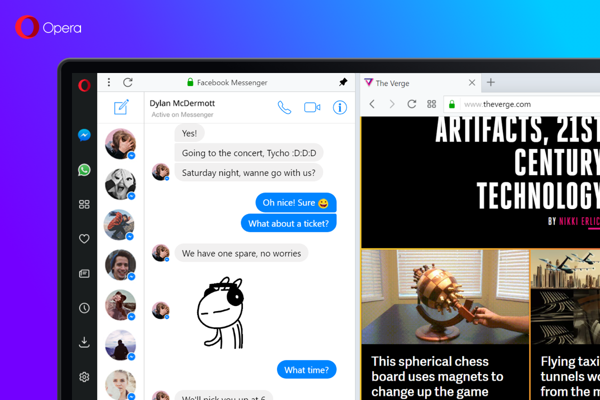 WhatsApp e Facebook Messenger integrados ao Opera | OperaDivulgação