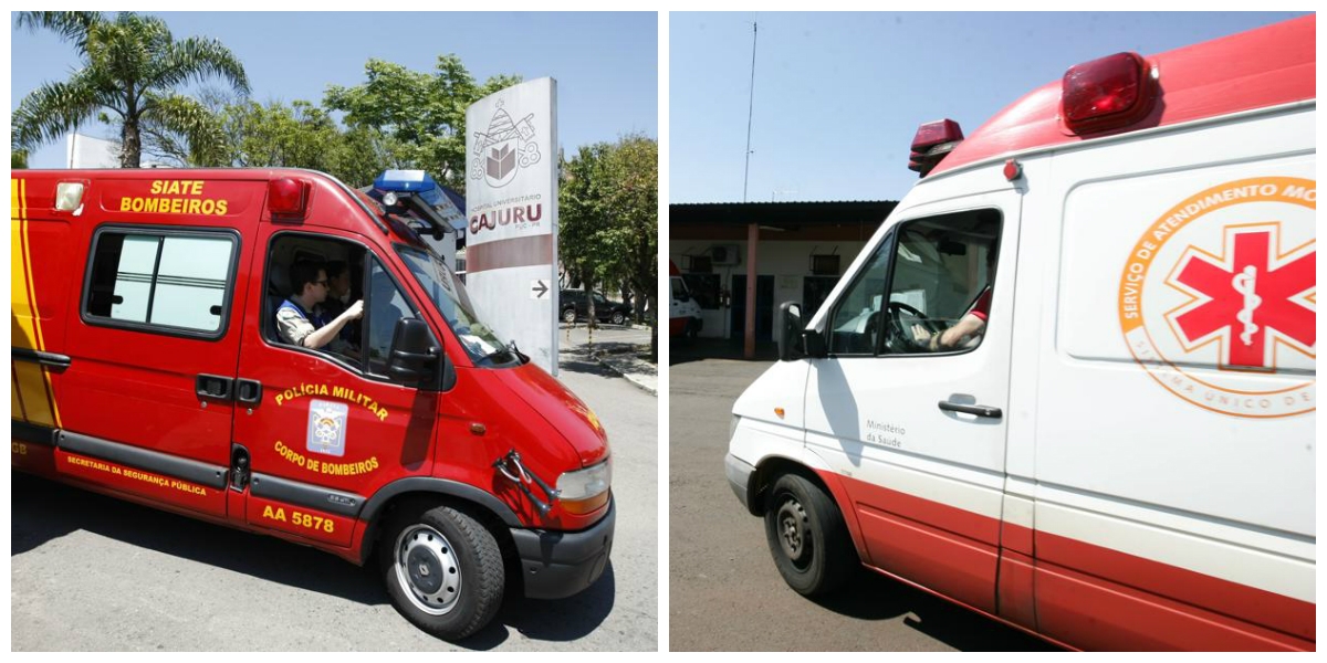 Da direita para a esquerda, ambulâncias do Siate e Samu: atendimento para casos distintos | Arquivo Gazeta do Povo/Arquivo Gazeta do Povo