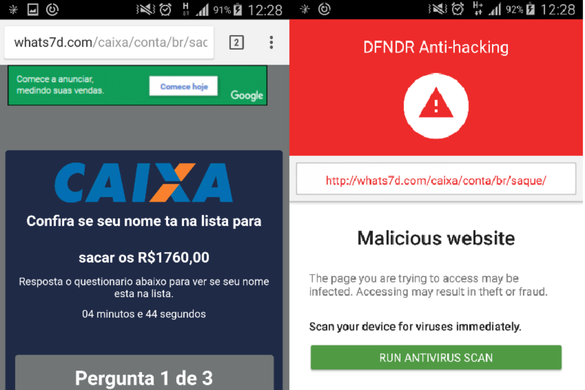 Golpe que simula consulta ao saldo do FGC circula no WhatsApp | Divulgação/Psafe