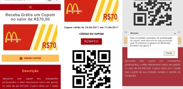 Vouchers falsos são muito similares às campanhas e promoções oficiais do McDonald’s. | Reprodução/