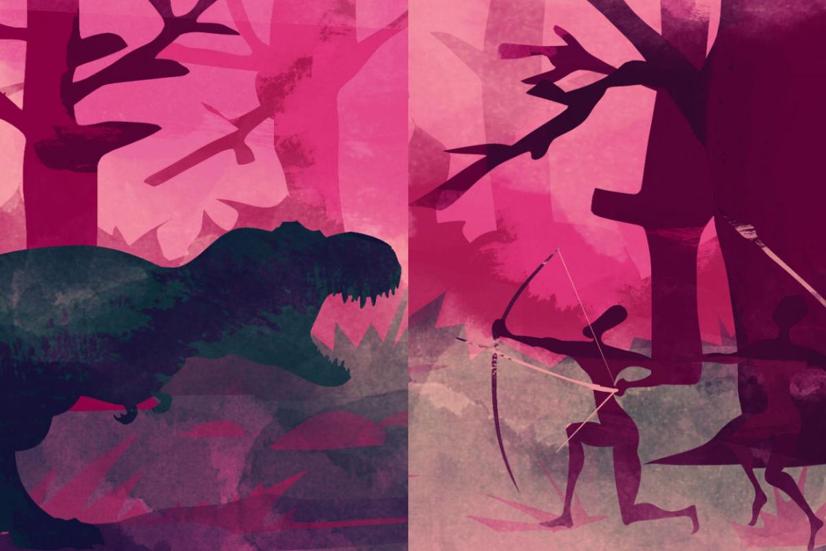 Dinossauros x humanos? A imagem, que nunca existiu no mundo real, é tida como verdadeira por alunos brasileiros | Robson Vilalba