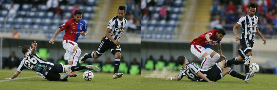 Felipe Alves perde para o zagueiro em uma das poucas oportunidades contra o Ceará | /Jonathan Campos/Gazeta do Povo