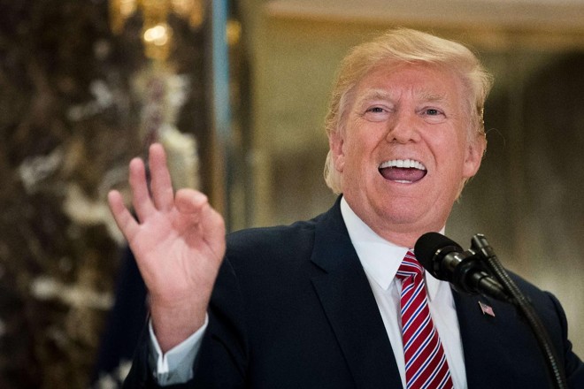 Presidente Donald Trump falando durante um envento na Trump Tower | Drew Angerer/AFP
