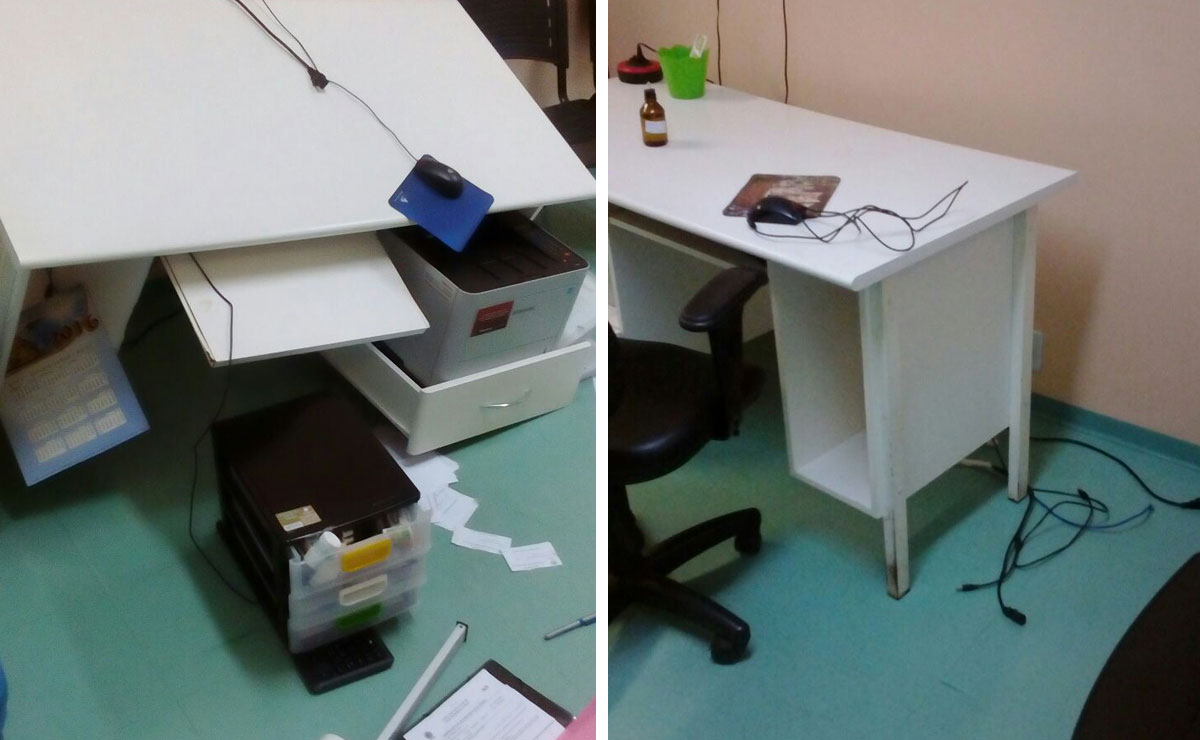 Cenário rotineiro às segundas-feiras na Unidade de Saúde Sambaqui: bagunça e destruição. | Colaboração/