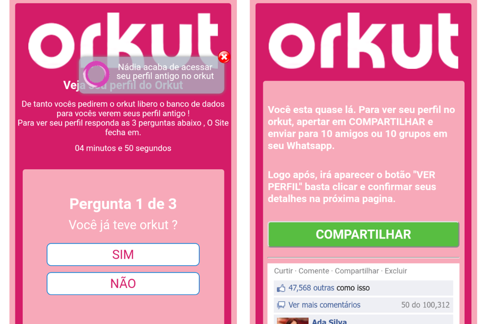 Golpe no WhatsApp promete reativar perfis antigos do Orkut |