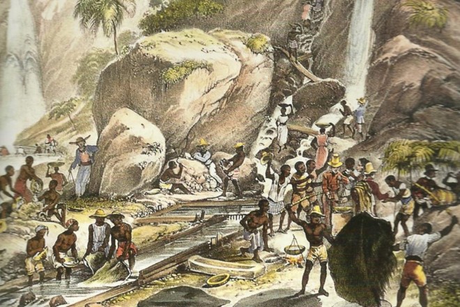 Pintura de Rugendas, de 1835, mostra minério de ouro em Minas Gerais | Johann Moritz Rugendas/Reprodução