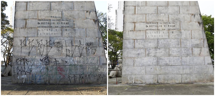 Pichações foram retiradas do painel da praça | Aniele Nascimento/Gazeta do Povo