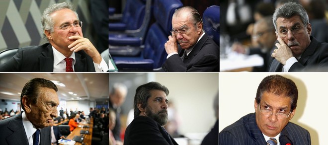 Renan Calheiros, José Sarney, Romero Jucá, Edison Lobão, Valdir Raupp e Jader Barbalho são acusados de organização criminosa. | Marcelo Camargo/ABr e Sérgio Lima/Folhapress