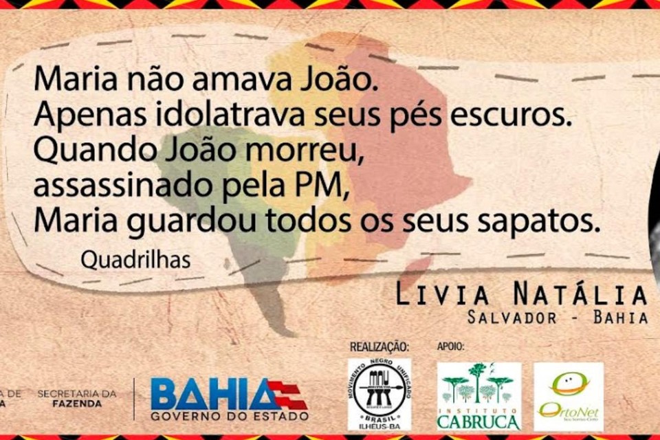 Poema “Quadrilha”, escrito pela poetisa baiana Lívia Natália | Reprodução