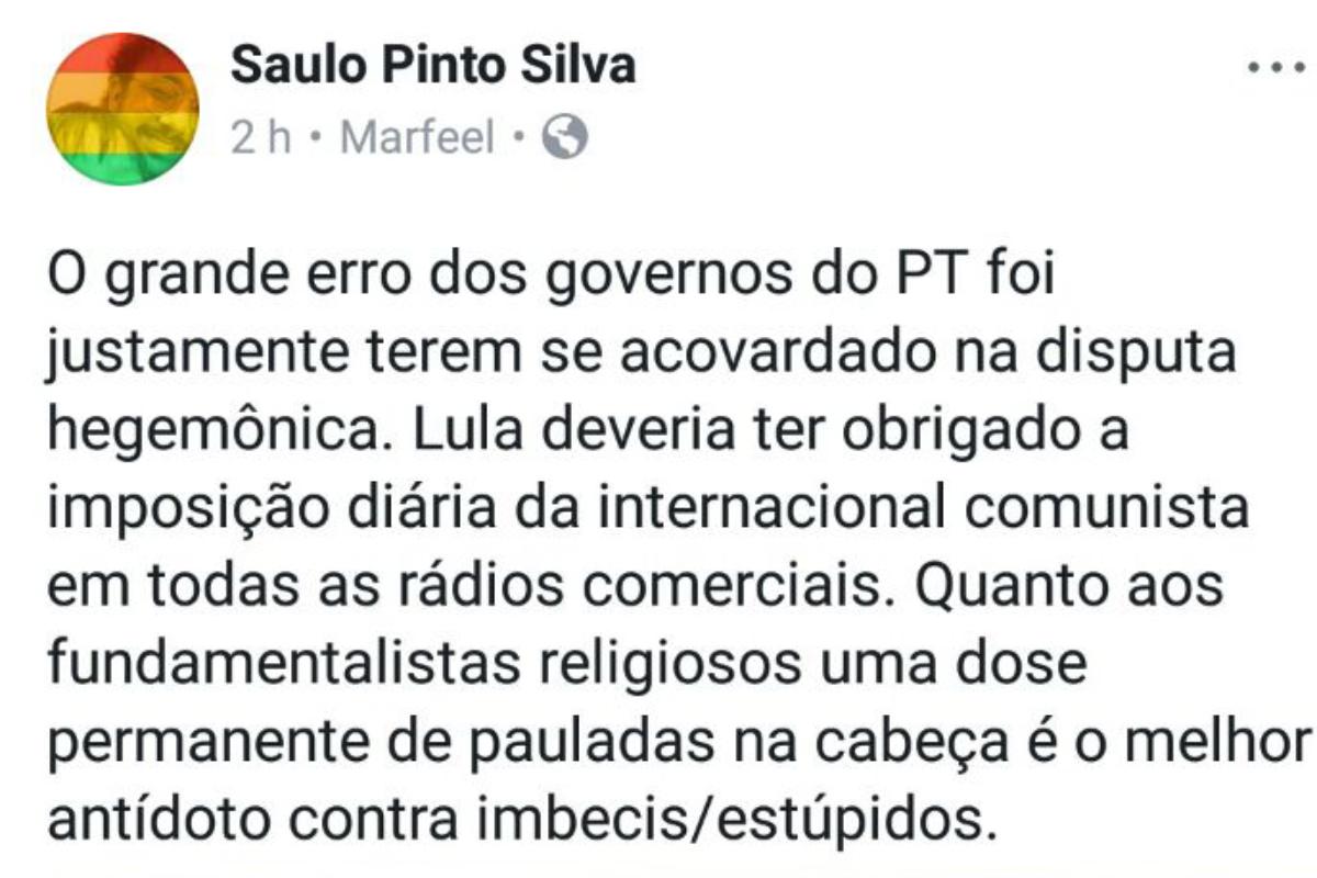 Professor confirma postagem, mas afirma ter sido mal interpretado. | Reprodução.
