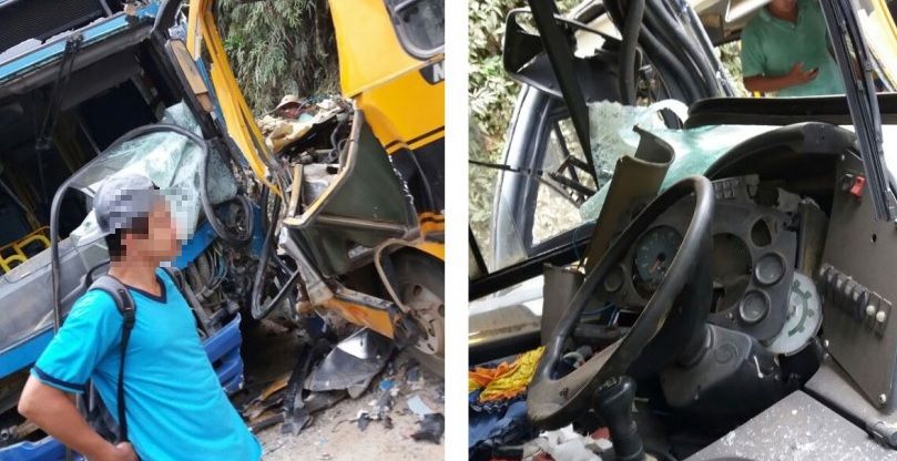 Acidente entre ônibus escolares nesta quarta-feira (27) em Adrianópolis | Colaboração Tribuna do Paraná/Reprodução