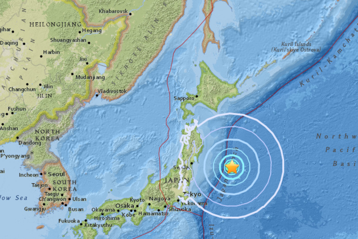 Imagens do Serviço Geológico dos Estados Unidos (USGS) mostram área onde foi registrado tremor de terra no Japão | Reprodução