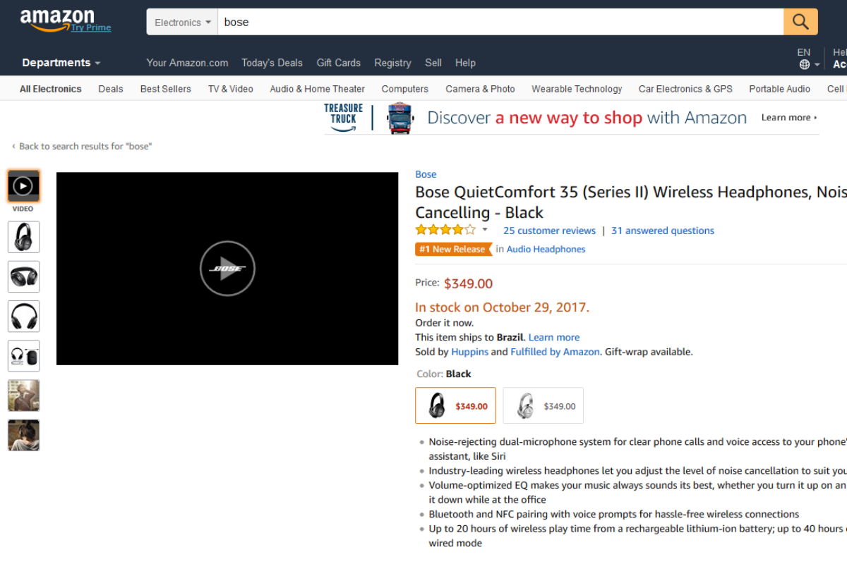 Página de produto na Amazon com vídeo em destaque | Amazon/Reprodução