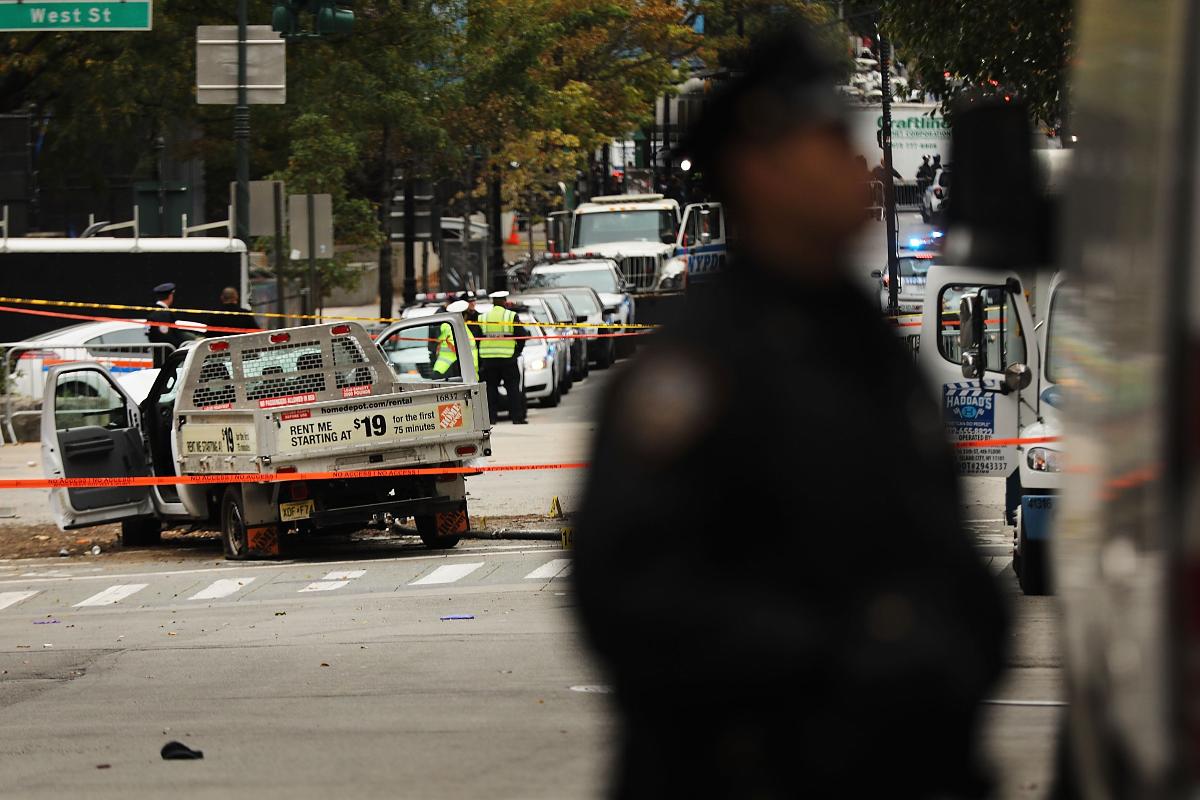 Veículo usado pelo terrorista para atropelar ciclistas e pedestres em Manhattan, Nova York | SPENCER PLATT/AFP