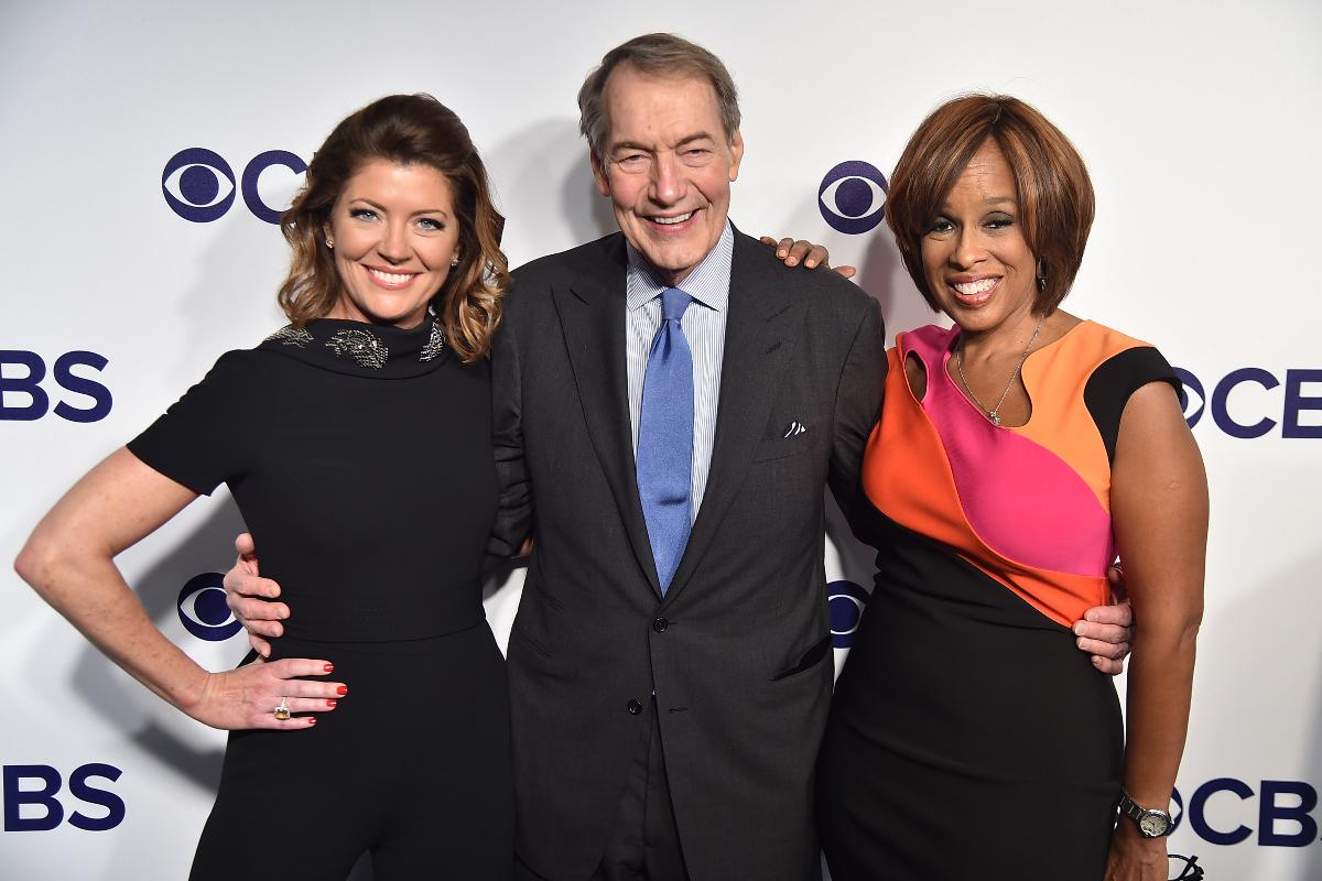 Este foto tirada em 16 de maio de 2017 mostra Norah O'Donnell, Charlie Rose e Gayle King atendendo ao CBS Upfront em Nova York. | THEO WARGO/AFP