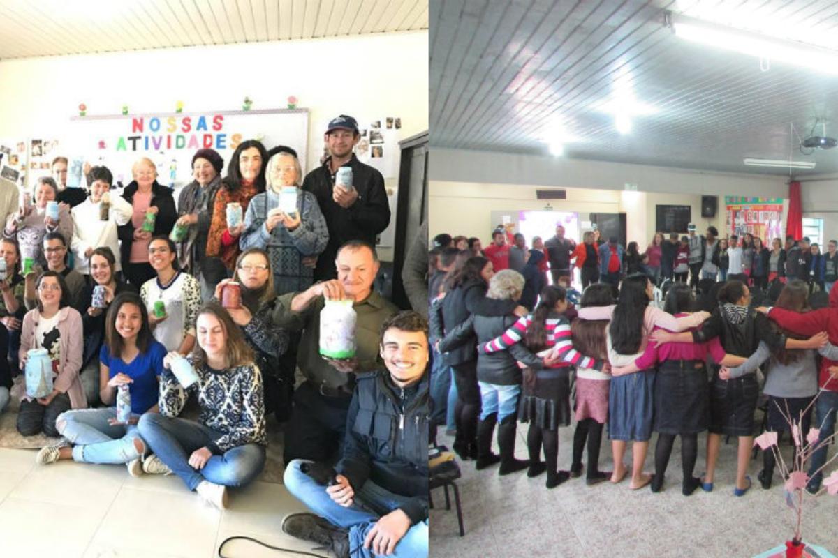 À esquerda, idosos com Alzheimer que são ajudados pela AEPAPA (Associação de Estudos, Pesquisas e Auxílio aos Portadores de Alzheimer). À direita, membros da Chácara Meninos de 4 Pinheiros | Reprodução