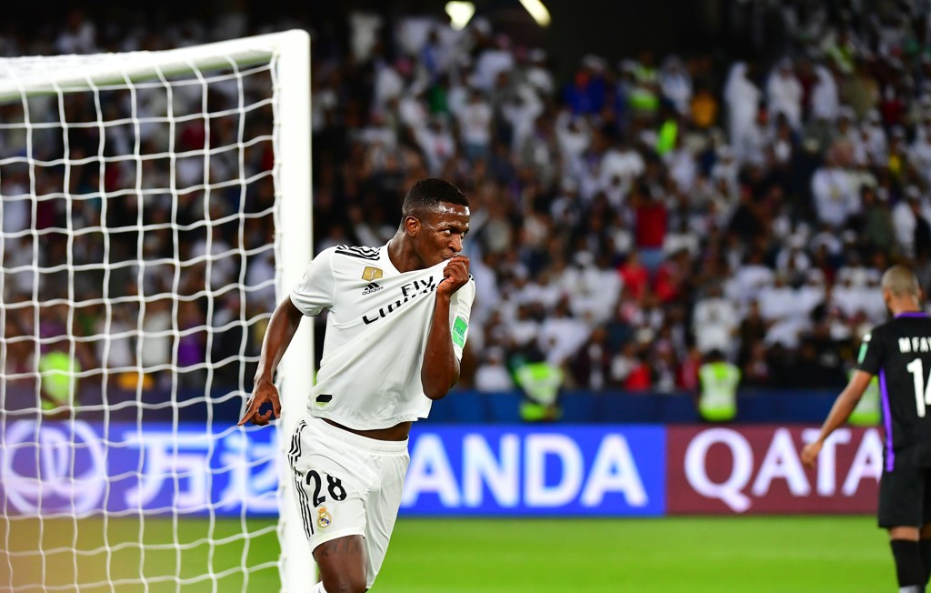 Vinícius Júnior comemora na partida entre Real Madrid e Al Ain (EAU) | GIUSEPPE CACACE/AFP