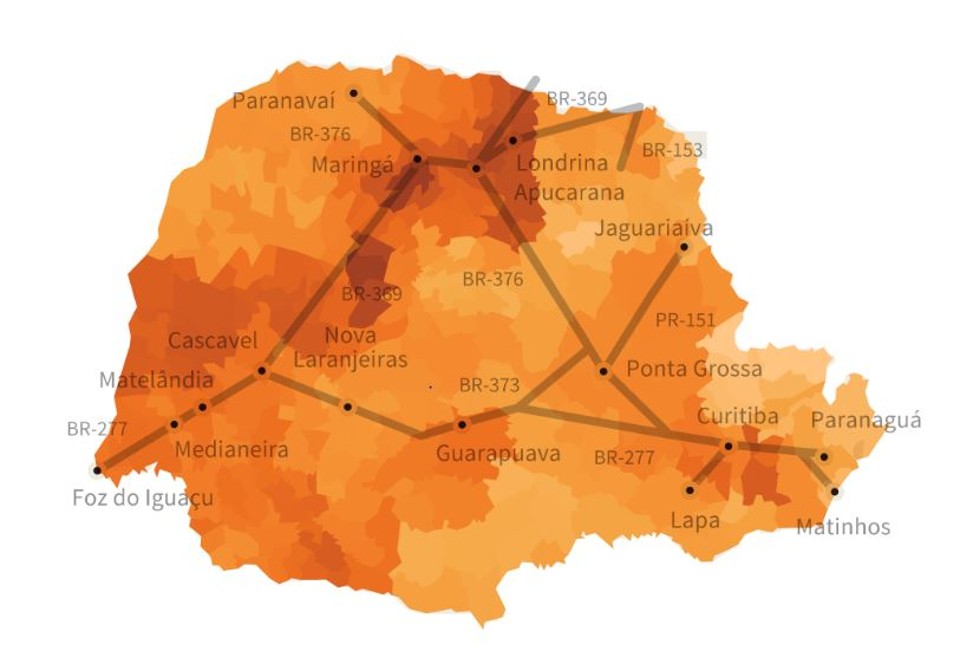 Quanto mais escura a cor, maior o valor da terra | Infografia/Gazeta do Povo