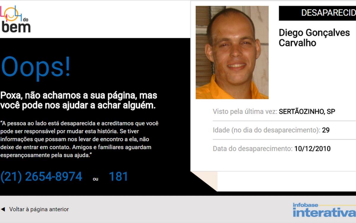 Imagem de página do “404 do Bem”: ferramenta para ajudar a encontrar pessoas desaparecidas | Reprodução