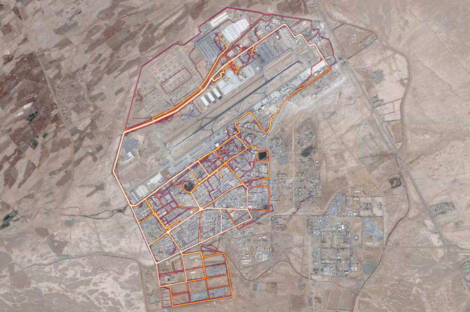 Mapa de calor de uma base no deserto. | Strava/Reprodução