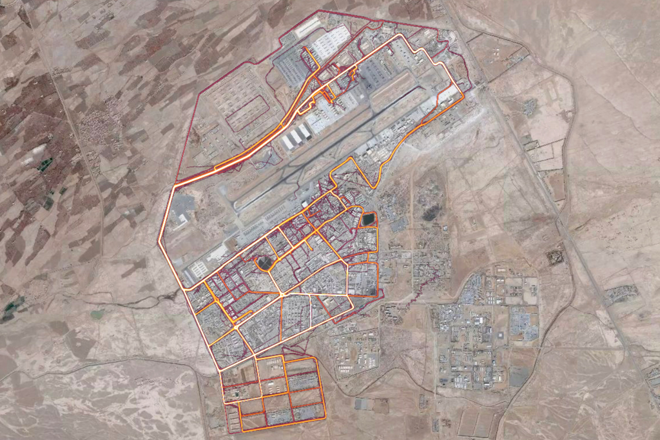 Mapa de calor de uma base no deserto. | Strava/Reprodução