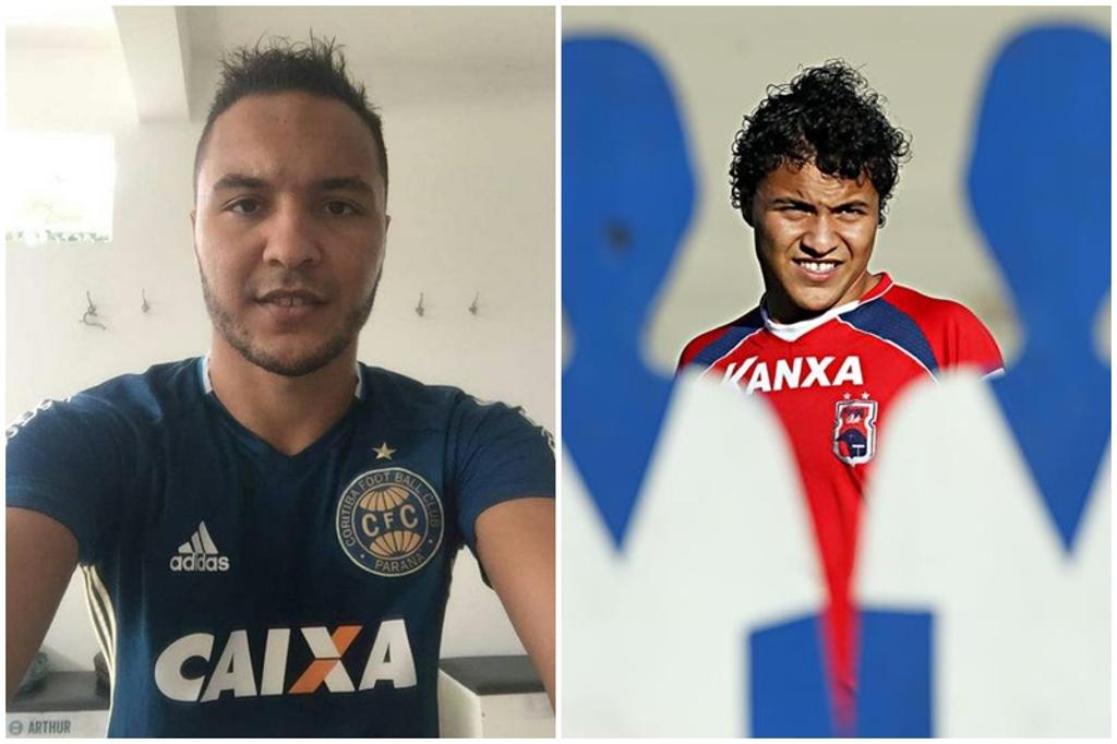 Alex Alves já com a camisa de treino do Coxa; ao lado, o jogador com a camisa do Paraná, onde foi formado | /