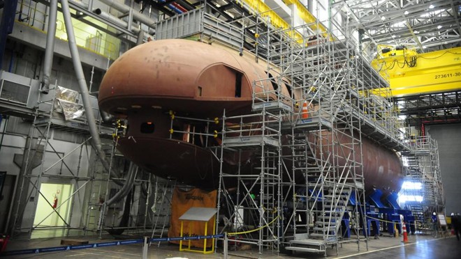 Montagem de submarino convencional no estaleiro e base naval da Marinha, em Itaguaí (RJ). | Tânia Rêgo/Agência Brasil