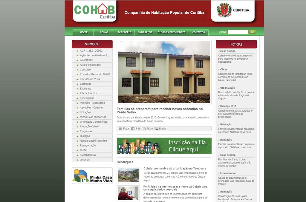 Site oficial da Cohab é um dos únicos canais digitais de confiança em relação ao programa | Gazeta do Povo/Reprodução