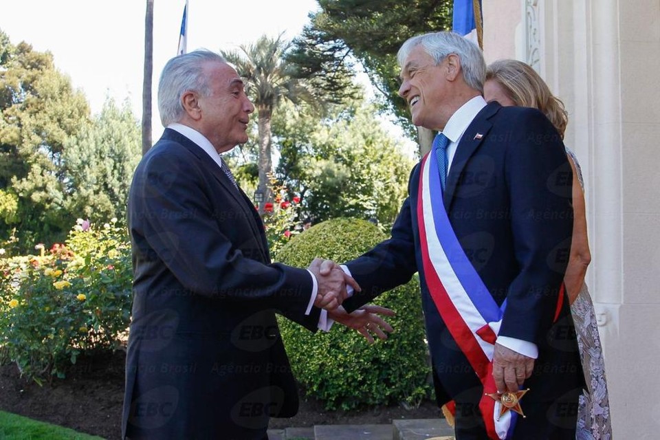 No Chile, Temer promete fechar acordo definitivo entre Mercosul e União Europeia Temer com o novo presidente do Chile, Sebastián Piñera . | Beto Barata/Presidência da República