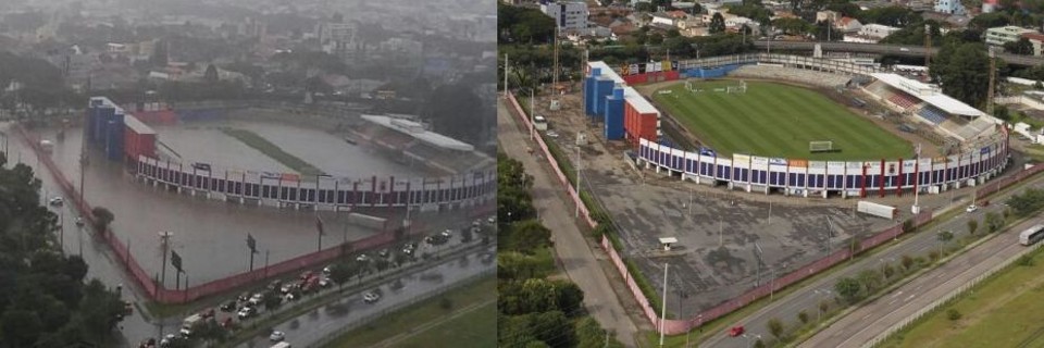 Vila Capanema ontem e hoje: estádio passou por limpeza e um pequeno reparo. | /Reprodução e Daniel Caron/Gazeta do Povo