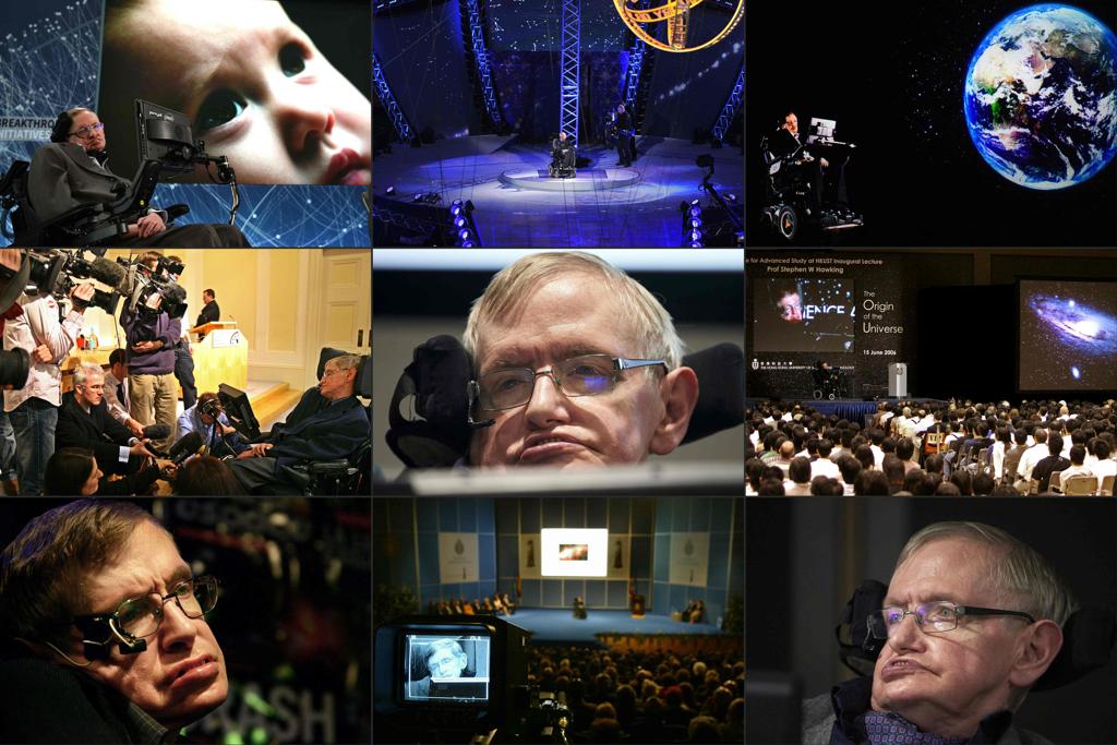 Combo de fotos com as últimas aparições do astrofísico britânico Stephen Hawking | Timothy A. Clary /AFP