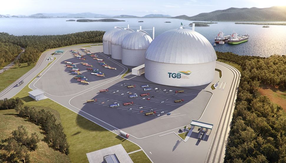 Projeção do novo porto graneleiro que será erguido na Baía da Babitonga, em São Francisco do Sul | Divulgação/