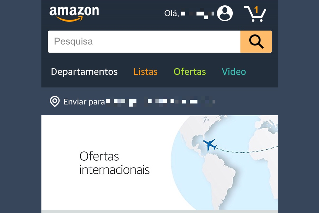 Amazon em sua versão internacional. | Amazon/Reprodução