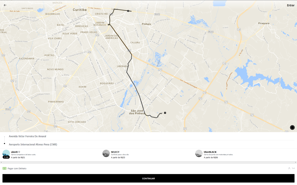 Pedindo uma corrida na Uber pelo navegador. | Reprodução/Uber