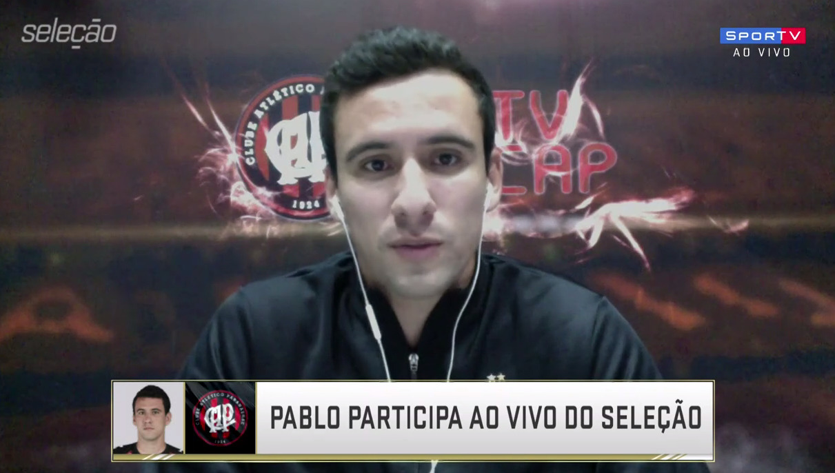 Pablo no SporTV: atrás, logomarca da TV CAP | Reprodução/