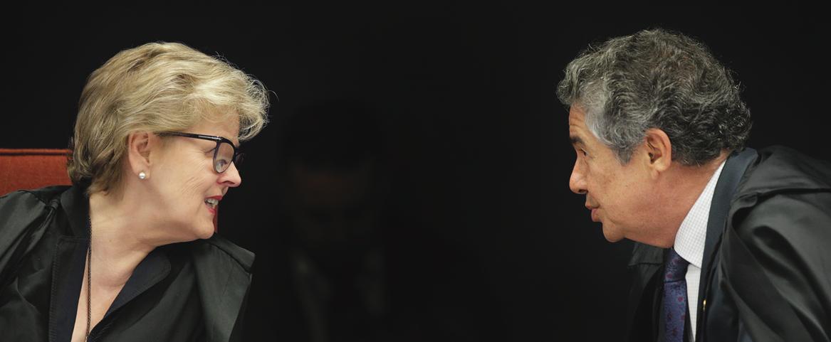 O ministro Marco Aurélio em embate com a ministra Rosa Weber, no STF: homens interrompem com mais frequência a dala das mulheres nos tribunais | Nelson Júnior/STF