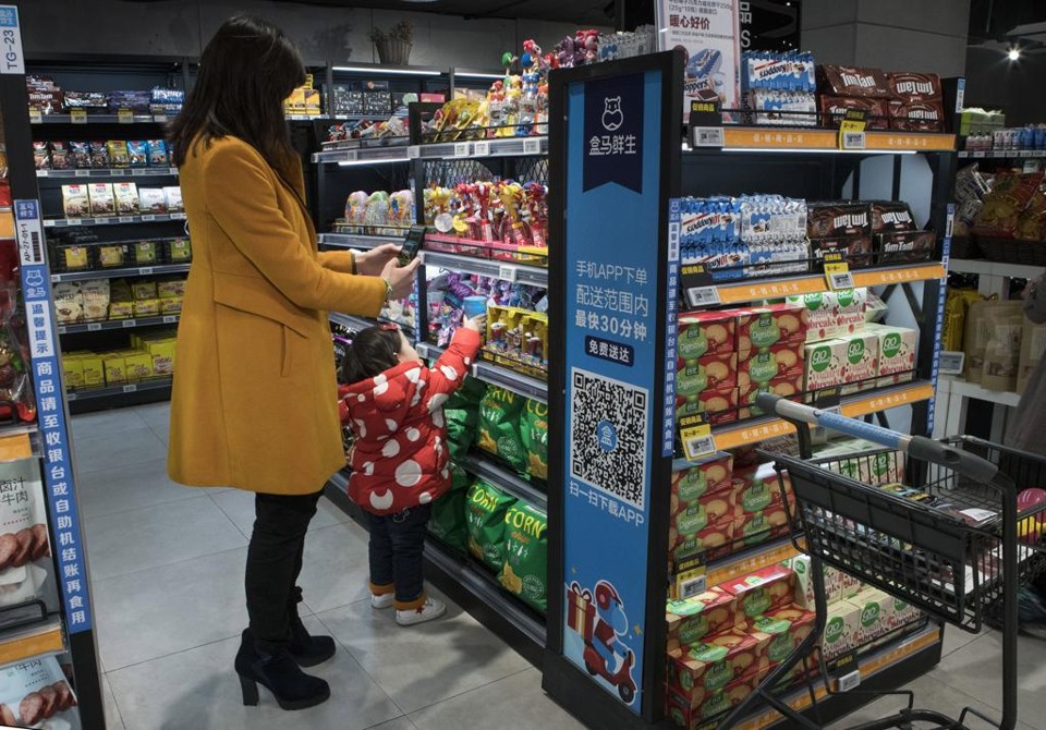 Um supermercado repleto de  tecnologia na China. | Giulia Marchi/NYT