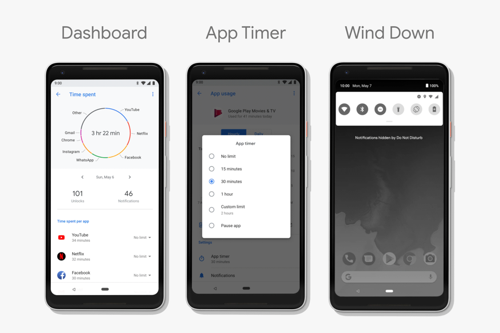 Os novos recursos de ‘bem estar digital’ do Android. | Google/Divulgação