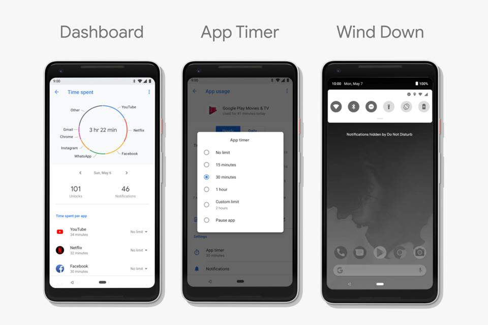 Os novos recursos de ‘bem estar digital’ do Android. | Google/Divulgação