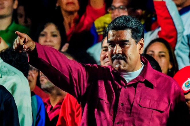 Ditador Nicolás Maduro comemora vitória nas eleições, após anúncio do CNE, em 20 de maio de 2018 | JUAN BARRETOAFP