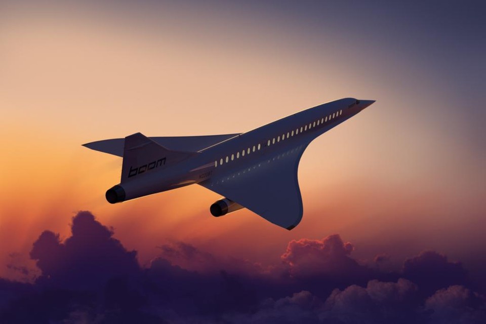 Renderização do avião supersônico da Boom em pleno ar. | Boom Supersonic/Divulgação