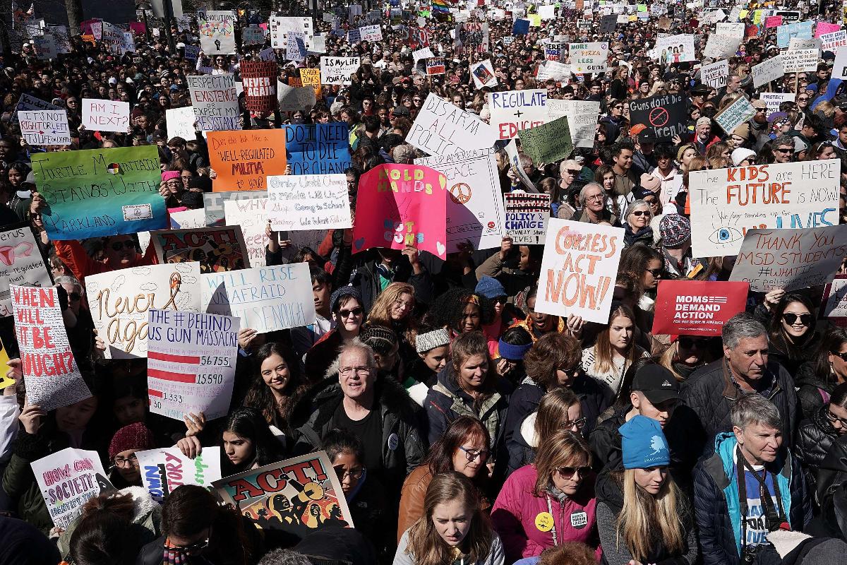 Estudantes de Parkland organizaram a “March for Our Lives”, no último dia 24 de março, em Washington, DC.  | ALEX WONGAFP