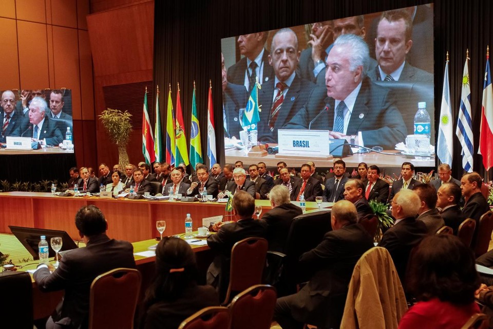 Presidente do Brasil, Michel Temer, discursa durante a Cúpula do Mercosul, que aconteceu no Paraguai | César Itiberê/Presidência da República