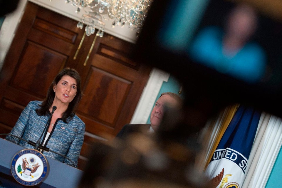 Embaixadora dos EUA na ONU, Nikki Haley, anuncia retirada dos Estados Unidos do Conselho de Direitos Humanos das Nações Unidas | ANDREW CABALLERO-REYNOLDS/AFP
