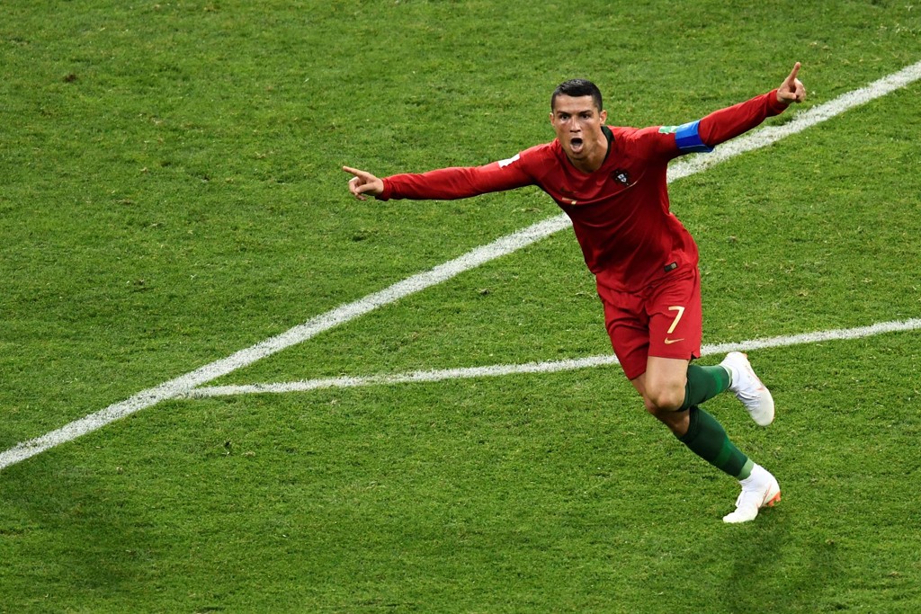 Cristiano Ronaldo no jogo contra a Espanha na estreia da Copa do Mundo 2018.