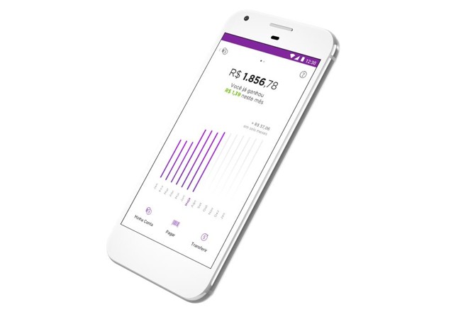 Aplicativo do Nubank exibindo saldo da NuConta. | Nubank/Divulgação