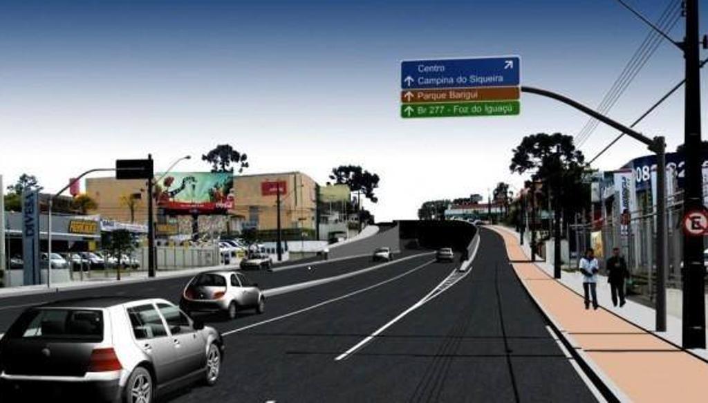 Projeção de como será a trincheira da Avenida Nossa Senhora Aparecida, no bairro Seminário. | Reprodução Facebook Rafael Greca/